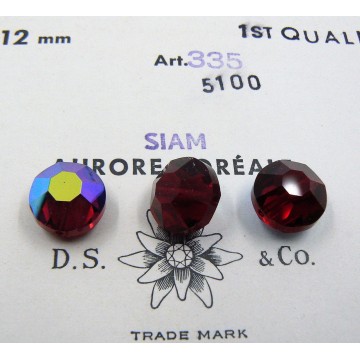 5100 - Swarovski vintage round and slightly flattened crystal beads - siam  aurora boreale mm 12